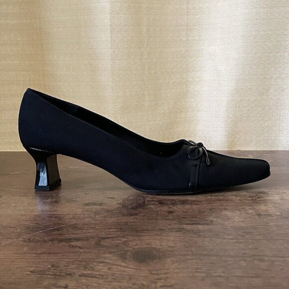 Vintage Van Eli Womens Pump Sz 8N Black Square Toe Bow Spool Heel Preppy Classic - Picture 3 of 8